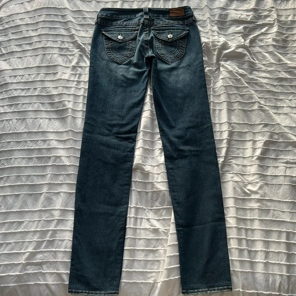 True Religion Jeans Mens 31 Skinny Dark Wash Flap Pocket USA Made Y2K Denim